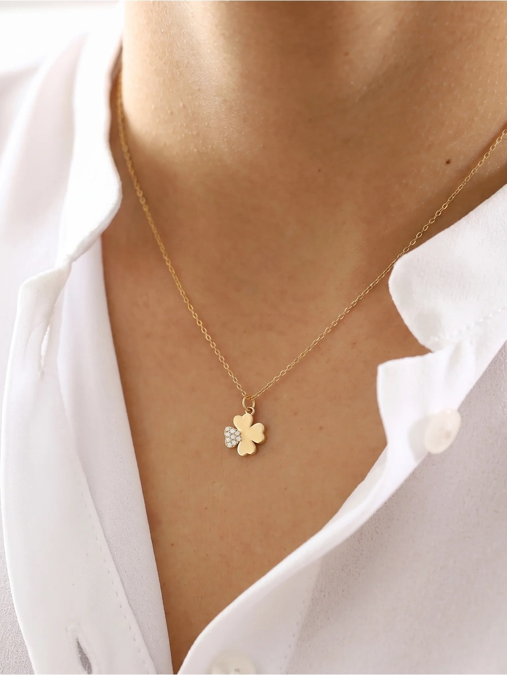 GELIN Diamond Four Leaf Clover Pendant Necklace 18K Gold